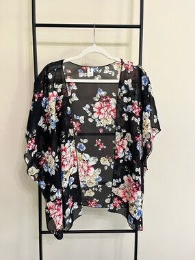 Color Swatch Floral Sheer Chiffon Kimono Boho Garden Lightweight Cardigan 1X